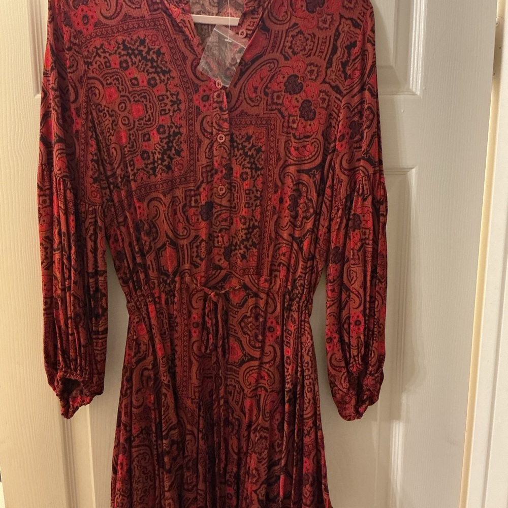 Vici Red and Black Long Sleeve Sundress with Mandarin Collar